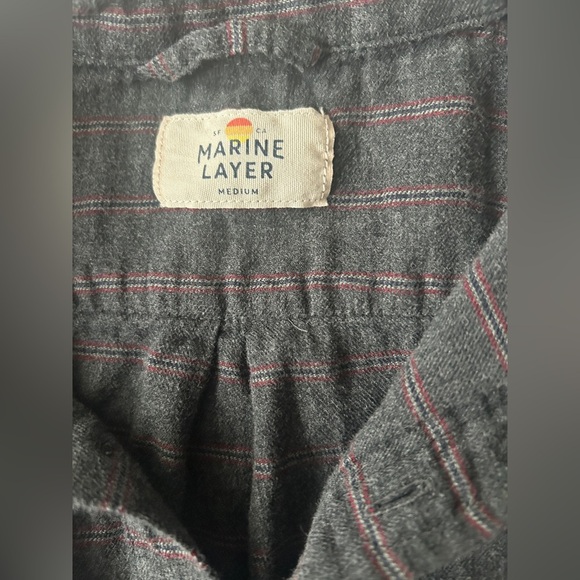 Marine Layer Mens Flannel Button Up Long Sleeve Shirt Sz M Grey Striped Pocket - Picture 3 of 6